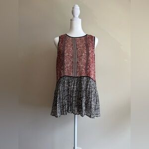 Dainel Rainn Women's Small Sleeveless Frill Peplum Paisley Patterned Blouse